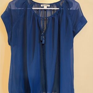 JohnPaulRichard Navy Sheer Blouse with Tassels